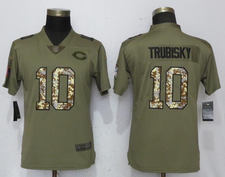 Women Chicago Bears #10 Trubisky Olive Camo Carson Nike Salute to Service Player NFL Jerseys
